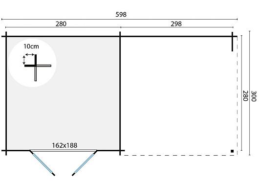 Blokhut - Tuinhuis Chappo | 28 mm | vuren onbehandeld     Prijs exclusief dakbedekking - dient apart besteld te worden         P013139