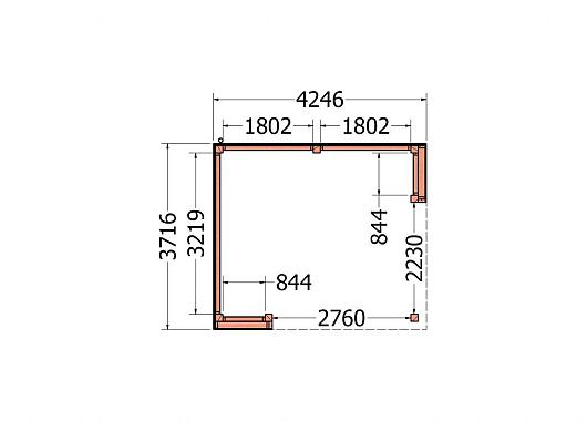 Buitenverblijf Capri 4250x3750x2550mm (bxdxh) model links alleen constructie       52.4010