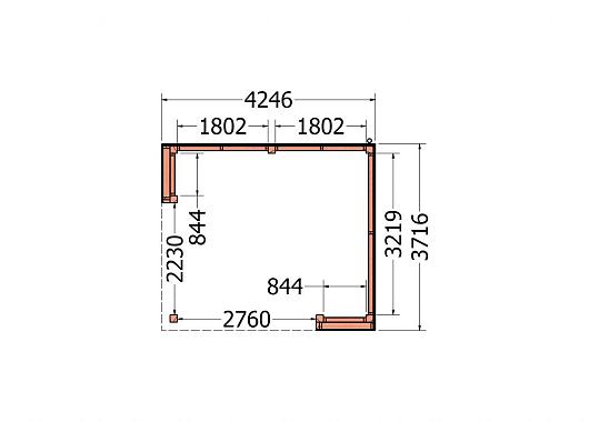 Buitenverblijf Capri 4250x3750x2550mm (bxdxh) model rechts alleen constructie       52.4040