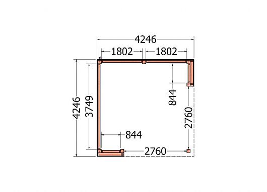 Buitenverblijf Capri 4250x4250x2550mm (bxdxh) model links alleen constructie       52.4014