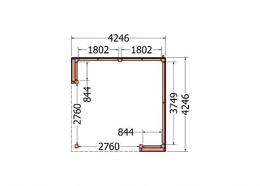 Buitenverblijf Capri 4250x4250x2550mm (bxdxh) model rechts alleen constructie       52.4044