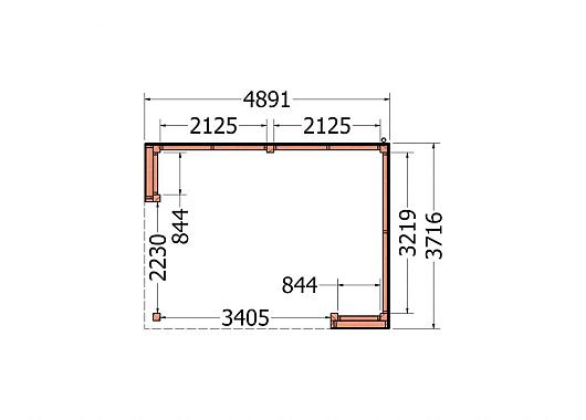 Buitenverblijf Capri 4900x3750x2550mm (bxdxh) model rechts alleen constructie       52.4041