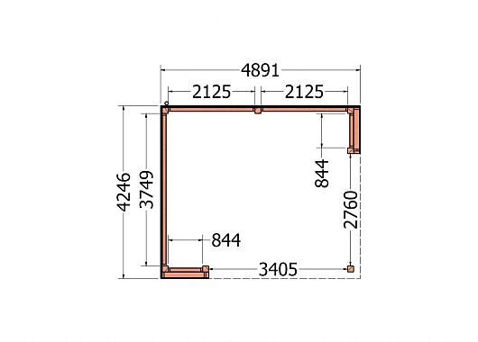 Buitenverblijf Capri 4900x4250x2550mm (bxdxh) model links alleen constructie       52.4015