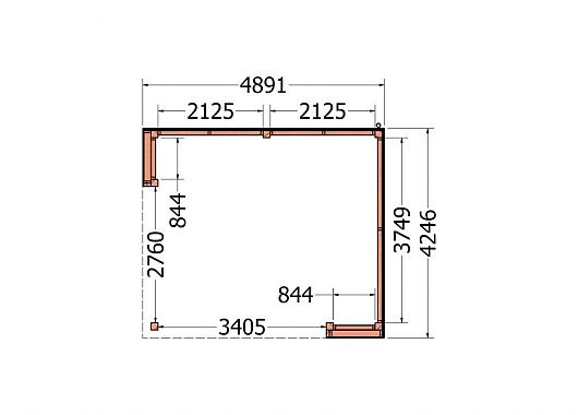 Buitenverblijf Capri 4900x4250x2550mm (bxdxh) model rechts alleen constructie       52.4045