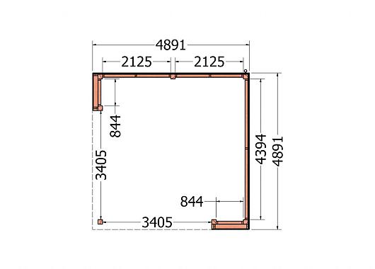 Buitenverblijf Capri 4900x4900x2550mm (bxdxh) model rechts alleen constructie       52.4048