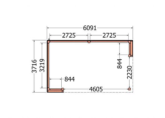 Buitenverblijf Capri 6100x3750x2550mm (bxdxh) model links alleen constructie       52.4012