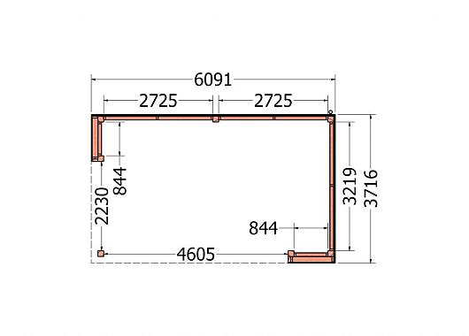 Buitenverblijf Capri 6100x3750x2550mm (bxdxh) model rechts alleen constructie       52.4042