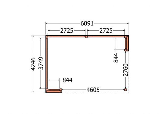 Buitenverblijf Capri 6100x4250x2550mm (bxdxh) model links alleen constructie       52.4016