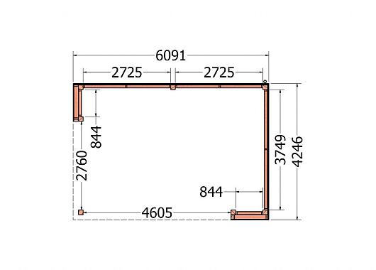 Buitenverblijf Capri 6100x4250x2550mm (bxdxh) model rechts alleen constructie       52.4046