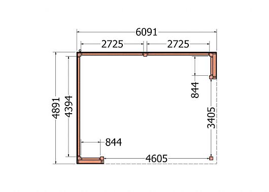 Buitenverblijf Capri 6100x4900x2550mm (bxdxh) model links alleen constructie       52.4019